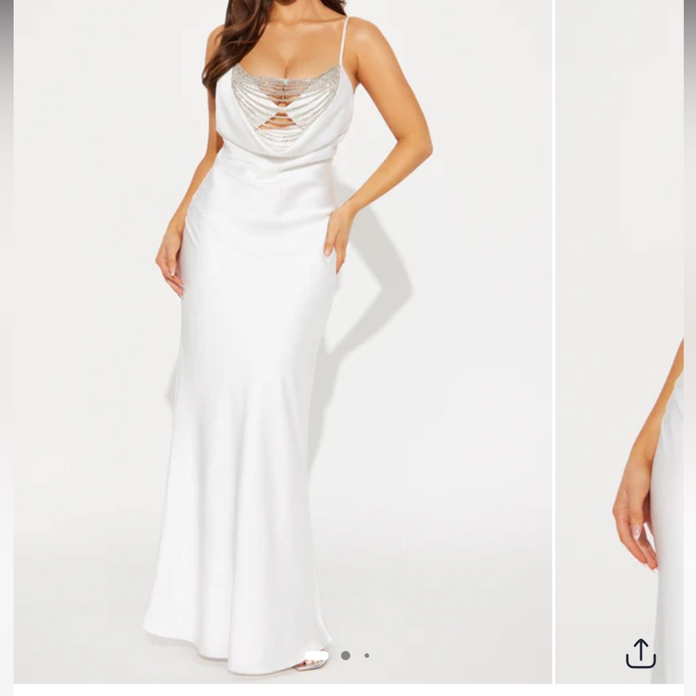 Fashion Nova Strapless White Dress with Silver Details
